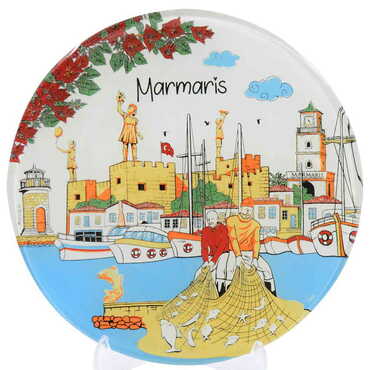 Myros - Marmaris Themed Bespoke Printed Glass Plate 21 Cm