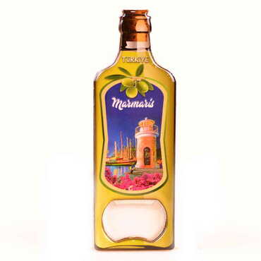 Myros - Marmaris Themed Bottle Shaped Metal Magnetic Bottle Opener 115x39 mm