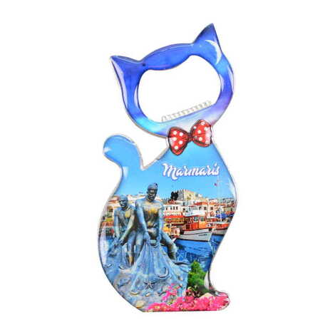 Marmaris Themed Cat Shaped Metal Magnetic Bottle Opener 97x48 mm