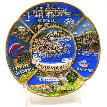 Marmaris Themed Ceramic Plate 10 Cm - Myros
