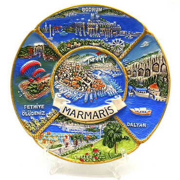 Myros - Marmaris Themed Ceramic Plate 15 Cm