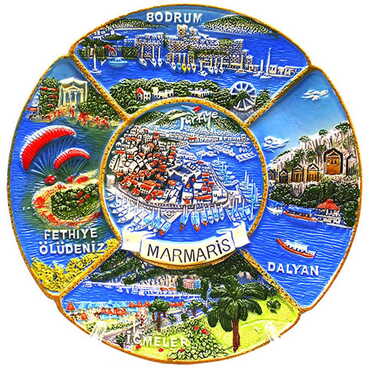 Myros - Marmaris Themed Ceramic Plate 20 Cm