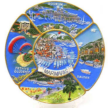 Myros - Marmaris Themed Ceramic Plate 26 Cm