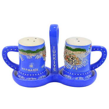 Marmaris Themed Ceramic Salt And Pepper Shakers - Thumbnail