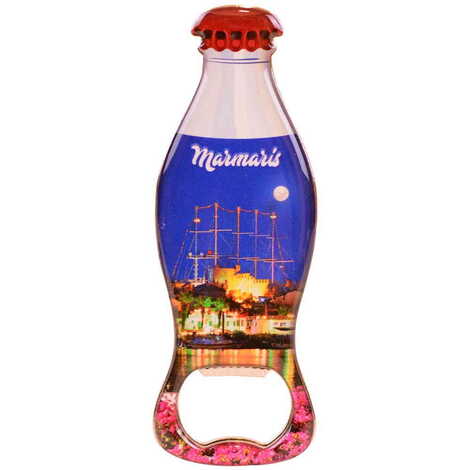 Marmaris Themed Coke Bottle Shaped Metal Magnetic Bottle Opener 120x41 mm