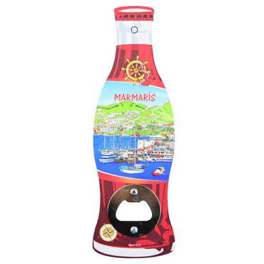 Myros - Marmaris Themed Coke Bottle Shaped Printed MDF Wooden Bottle Opener 200x66 mm