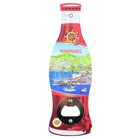 Marmaris Themed Coke Bottle Shaped Printed MDF Wooden Bottle Opener 200x66 mm