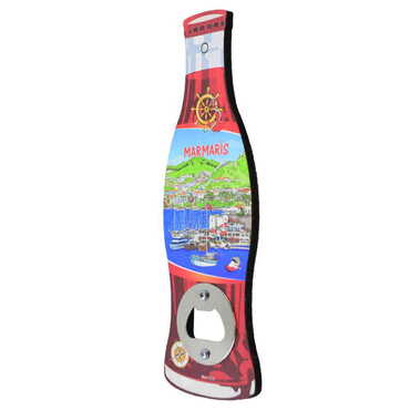 Marmaris Themed Coke Bottle Shaped Printed MDF Wooden Bottle Opener 200x66 mm - Thumbnail