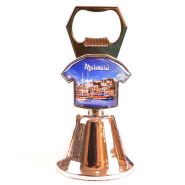 Myros - Marmaris Themed Collectible Souvenir Double Face Metal Bell With Opener 44x94 mm