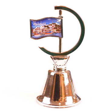 Marmaris Themed Collectible Souvenir Double Face Metal Spinner Flag Bell - Golden Color - Thumbnail