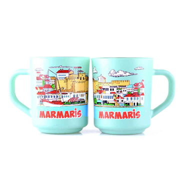 Marmaris Themed Colored Glass Mug - Thumbnail