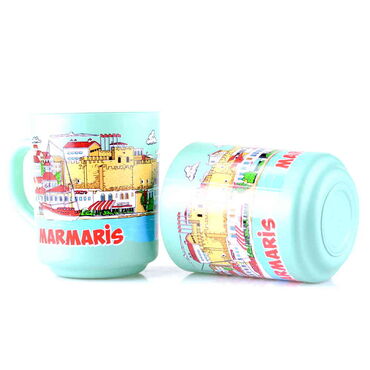 Marmaris Themed Colored Glass Mug - Thumbnail