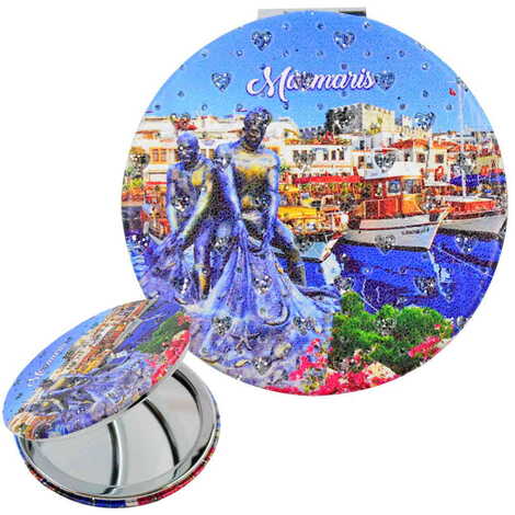 Marmaris Themed Custom Printed Round Pocket Mirror