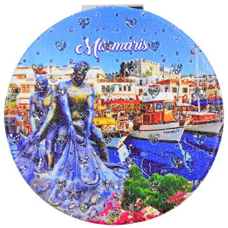 Marmaris Themed Custom Printed Round Pocket Mirror