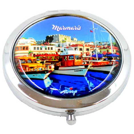 Marmaris Themed Customised Metal Epoxy Travel Make Up Compact Mirror 70x11 mm