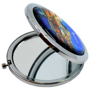 Marmaris Themed Customised Metal Epoxy Travel Make Up Compact Mirror 70x11 mm - Thumbnail