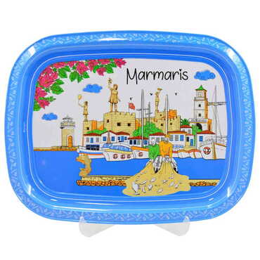 Marmaris Themed Customised Printed Tin Serving Tray 305x235 mm - Thumbnail