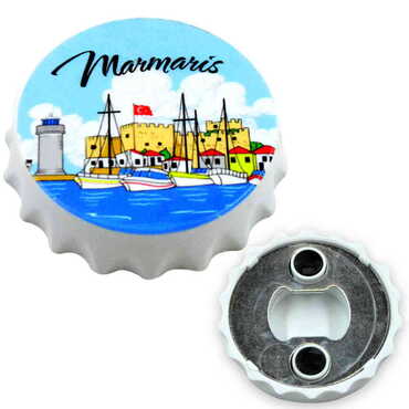 Myros - Marmaris Themed Customised UV Printed Bottle Cap Shaped Plastic Base Bottle Opener 58x15 mm