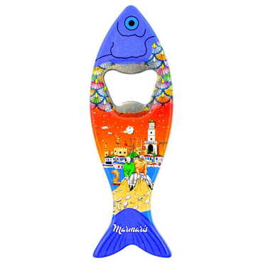 Marmaris Themed Customised UV Printed Fish Shape Printed Plastic Base Bottle Opener 42x130 mm - Thumbnail