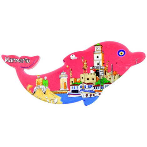 Marmaris Themed Customised UV Printed Plastic Base Dolphin Shaped Fridge Magnet 110x50 mm