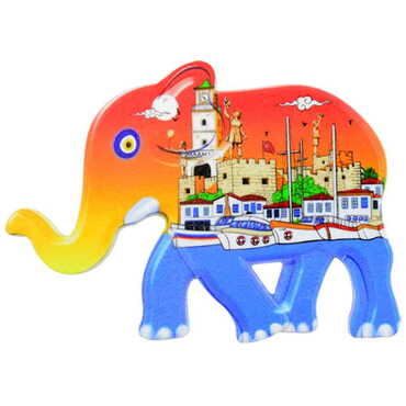 Myros - Marmaris Themed Customised UV Printed Plastic Base Elephant Shaped Fridge Magnet 86x62 mm