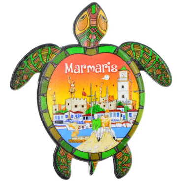 Marmaris Themed Customised UV Printed Plastic Base Turtle Shaped Fridge Magnet 80x74 mm - Thumbnail