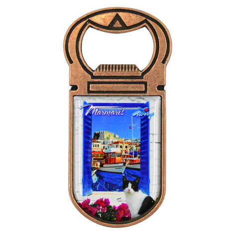 Marmaris Themed Customizable Metal Magnetic Bottle Opener 40x95 mm