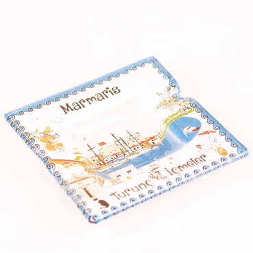 Marmaris Themed Decorated Glass Ashtray 100X100 Mm - Thumbnail