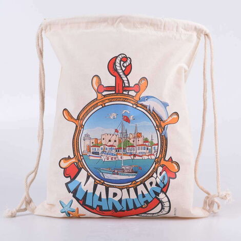 Marmaris Themed Digital Printed Raw Fabric Backpack 33x43 cm