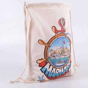 Marmaris Themed Digital Printed Raw Fabric Backpack 33x43 cm - Thumbnail