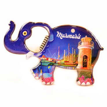 Myros - Marmaris Themed Elephant Shaped Metal Magnetic Bottle Opener 98x61 mm