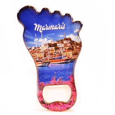 Marmaris Themed Foot Shaped Metal Magnetic Bottle Opener 100x59 mm - Thumbnail