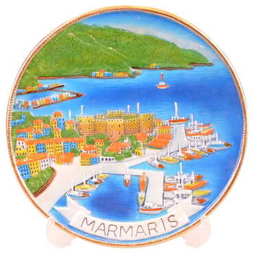 Myros - Marmaris Themed Local Themed Ceramic Crystal Plate 20 cm