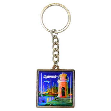 Myros - Marmaris Themed Metal Square Shaped Double Face Keychain 36x95 mm