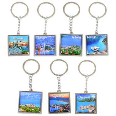 Marmaris Themed Metal Square Shaped Double Face Keychain 36x95 mm - 4