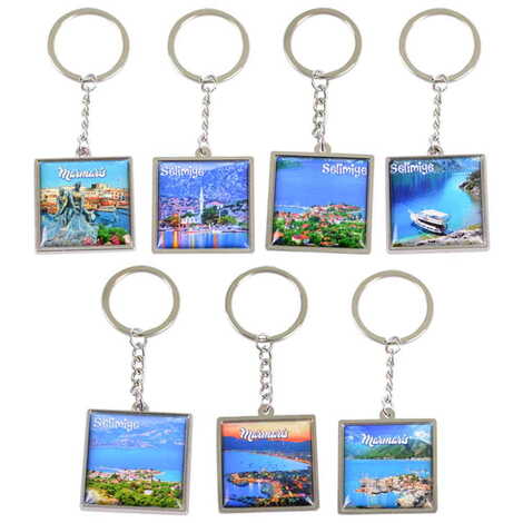 Marmaris Themed Metal Square Shaped Double Face Keychain 36x95 mm - 4