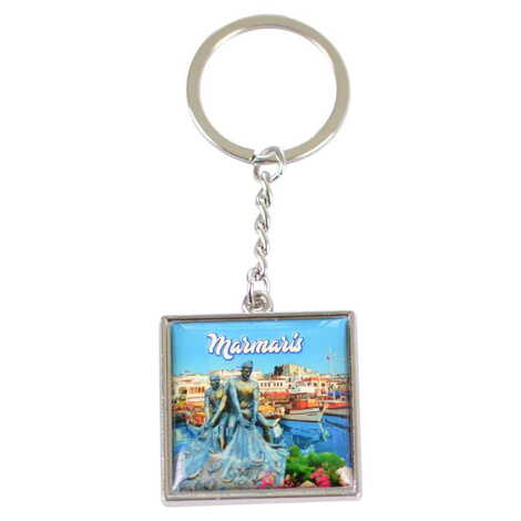 Marmaris Themed Metal Square Shaped Double Face Keychain 36x95 mm - 5