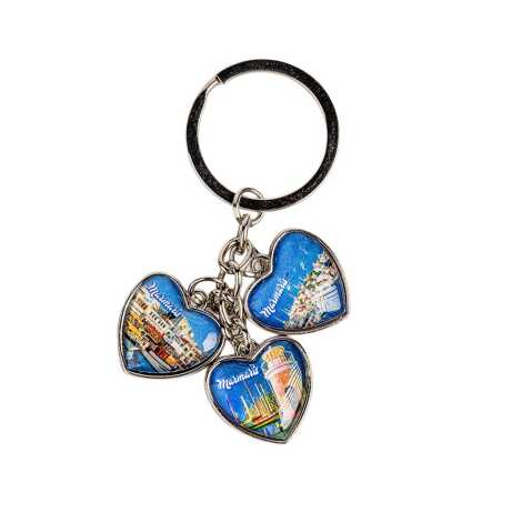 Marmaris Themed Myros Metal Triple Heart Keychain 40x85 mm - 2
