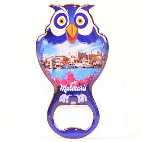 Marmaris Themed Owl Shaped Metal Magnetic Bottle Opener 88x47 mm