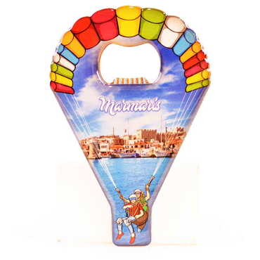 Marmaris Themed Parachute Shaped Metal Magnetic Opener 113x75 mm - Thumbnail