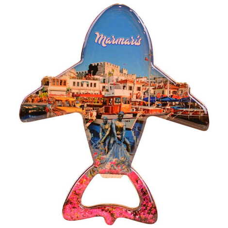 Marmaris Themed Plane Shaped Metal Magnetic Bottle Opener 105x89 mm