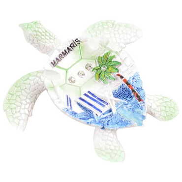 Myros - Marmaris Themed Polyester Turtle Shape Nacrous and Crystal Detailed Ashtray Small Size