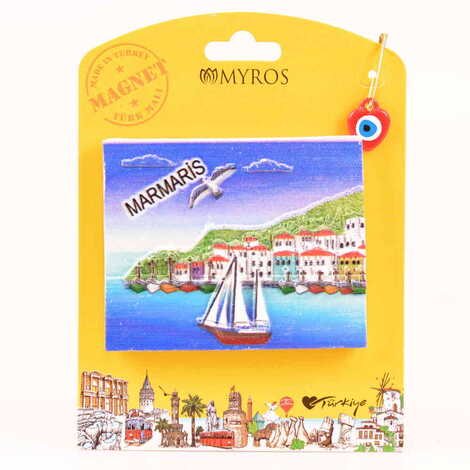 Marmaris Themed Polyester UV Printed Custom Backing Carded Fridge Magnet