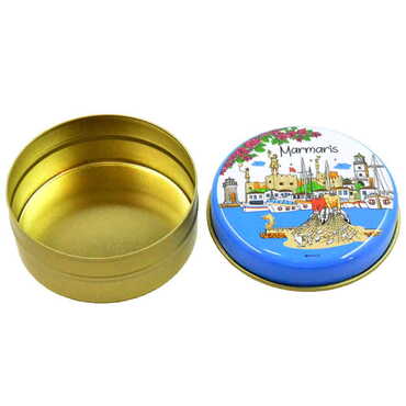 Marmaris Themed Round Tin Gift Box 73x35 mm - Thumbnail