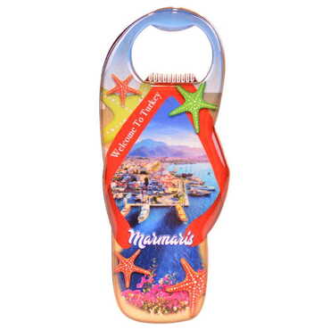 Marmaris Themed Slipper Shaped Metal Magnetic Bottle Opener 110x45 mm - Thumbnail