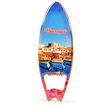 Myros - Marmaris Themed Surf Board Shaped Metal Magnetic Bottle Opener 128x45 mm