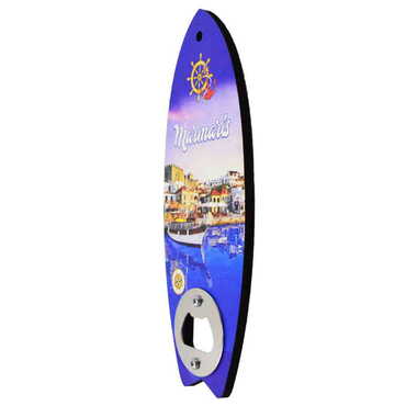 Marmaris Themed Surf Board Shaped Printed MDF Wooden Bottle Opener 185x72 mm - Thumbnail