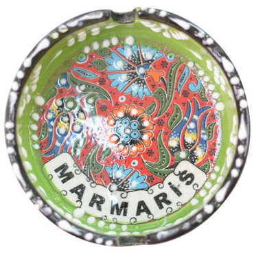 Marmaris Themed Turkish Ceramic Relief Ashtray Small Size - Thumbnail