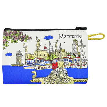 Marmaris Themed Turkish Woven Regional Wallet 150X95X10 mm - Thumbnail