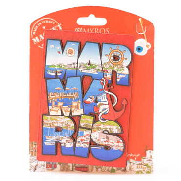 Marmaris Themed Wooden Backing Carded Serie C Fridge Magnet - Thumbnail